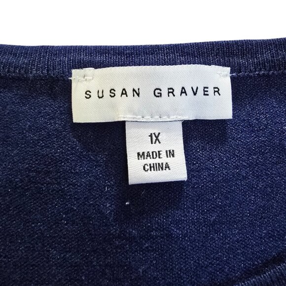 Susan Graver Rayon Nylon Sweater with Feather Weave Combo Navy Blue 1X A269223 - Picture 5 of 8